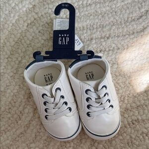 GAP Baby White Lace-Up Sneakers with Navy Trim 6-12 months
